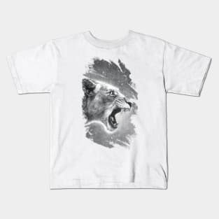 Black and white graphite lioness (white background) Kids T-Shirt